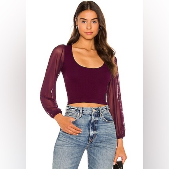 FREE PEOPLE Lost In Love Seamless Top in Rasin Red size Medium Large Sheer - Picture 1 of 4